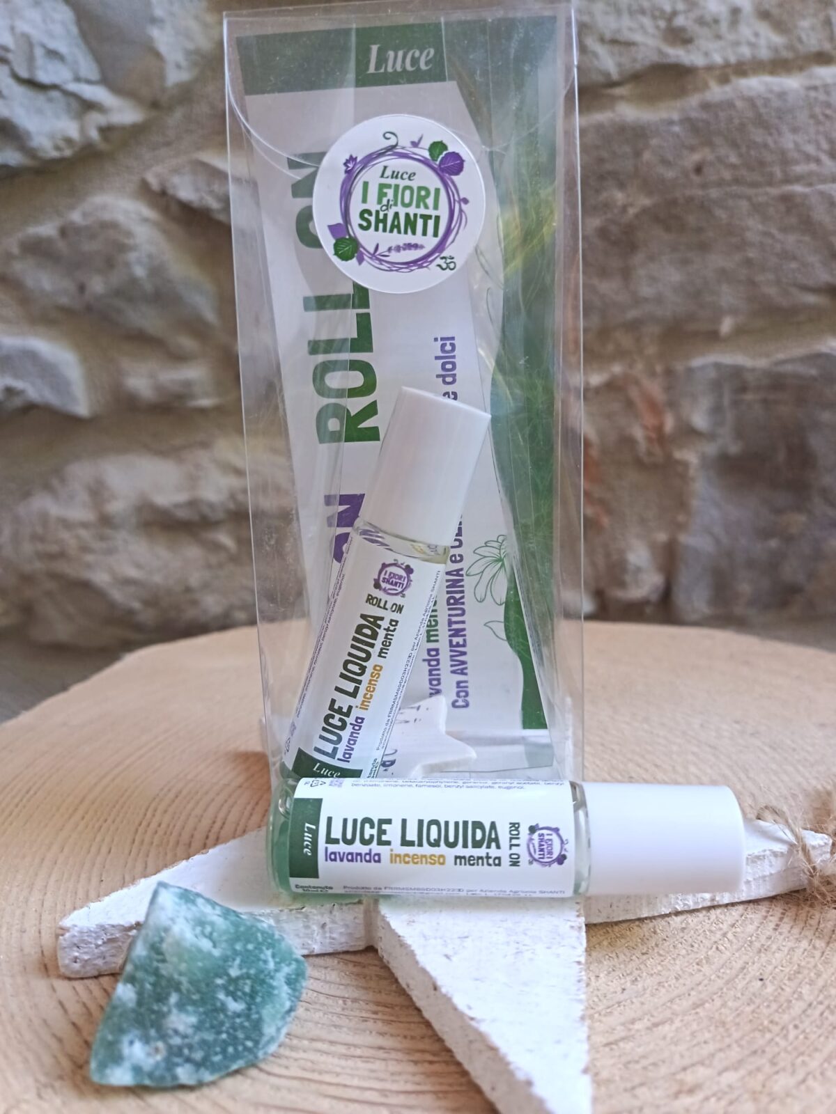 luce liquida Roll-On Luce liquida con avventurina verde e olio essenziale di menta, lavanda ed incenso