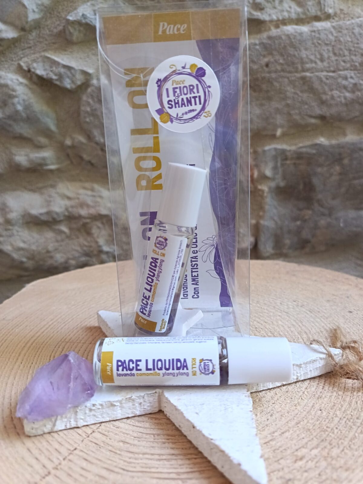 Roll-On Pace liquida con ametista con olio essenziale di lavanda, camomilla e ylang ylang